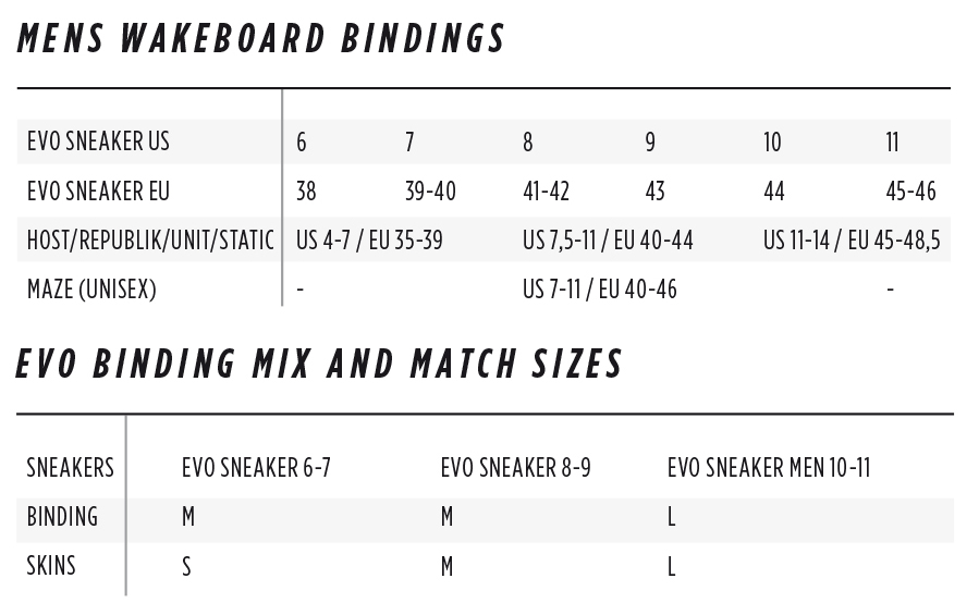 Wakeboard Boots Size Chart