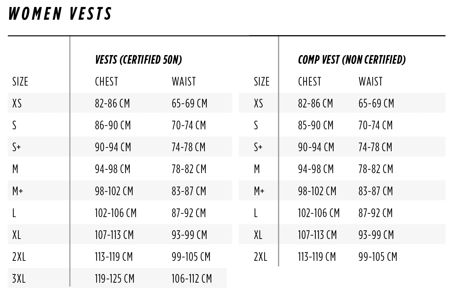 Mens Bindings Size Chart