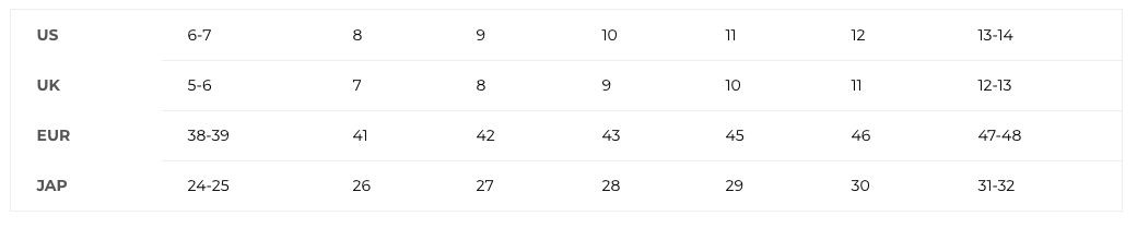 Slingshot Bindings Size Chart