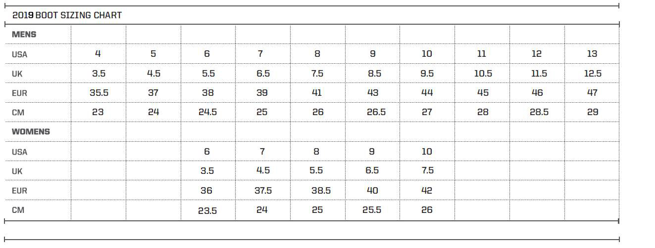 Womens Ski Binding Size Chart